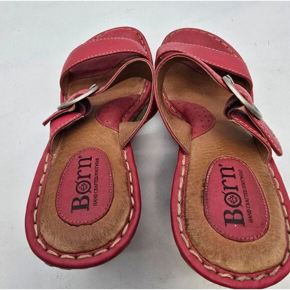 Born Womens Red Leather Strappy Wedge Sandals With Braided Espadrille Heel & Adj - Picture 5 of 12